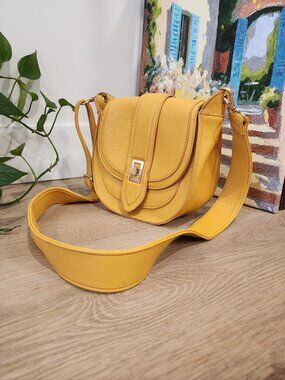 Mustard Yellow Crossbody Bag Structured Saddle Style Adjustable Strap